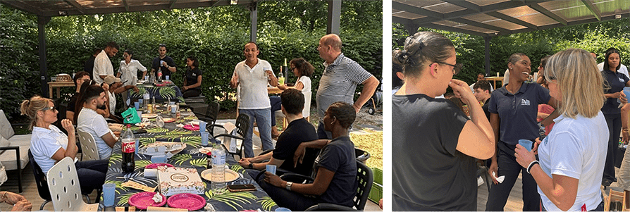 G-OPS team members talking and sharing a moment during the ONE TEAM gathering