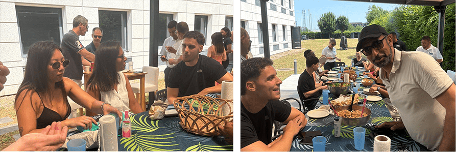 G-OPS colleagues gathered around the table during a team afternoon outdoors