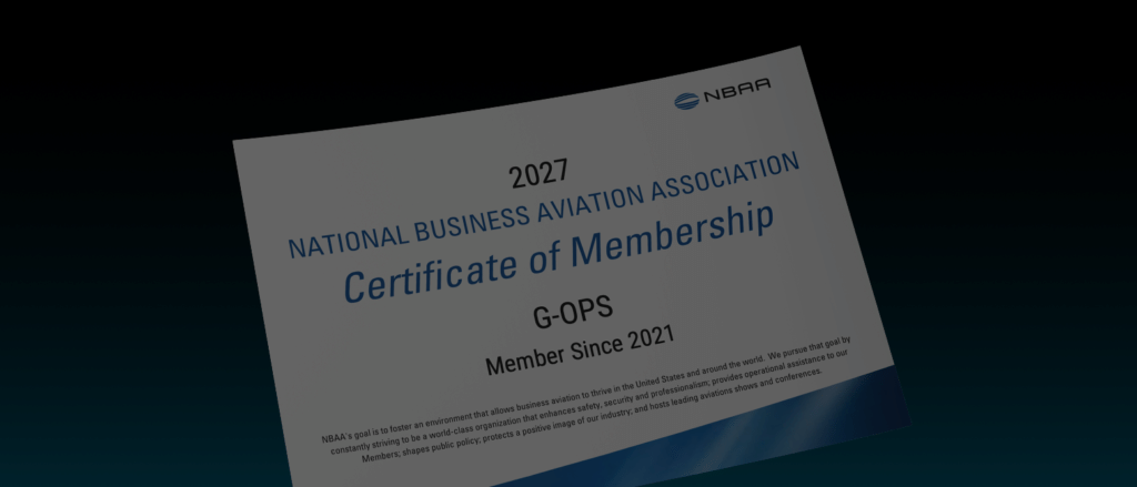 NBAA 2027 Certificate of Membership awarded to G-OPS, member of the National Business Aviation Association since 2021