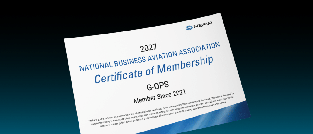 NBAA 2027 Certificate of Membership awarded to G-OPS, member of the National Business Aviation Association since 2021